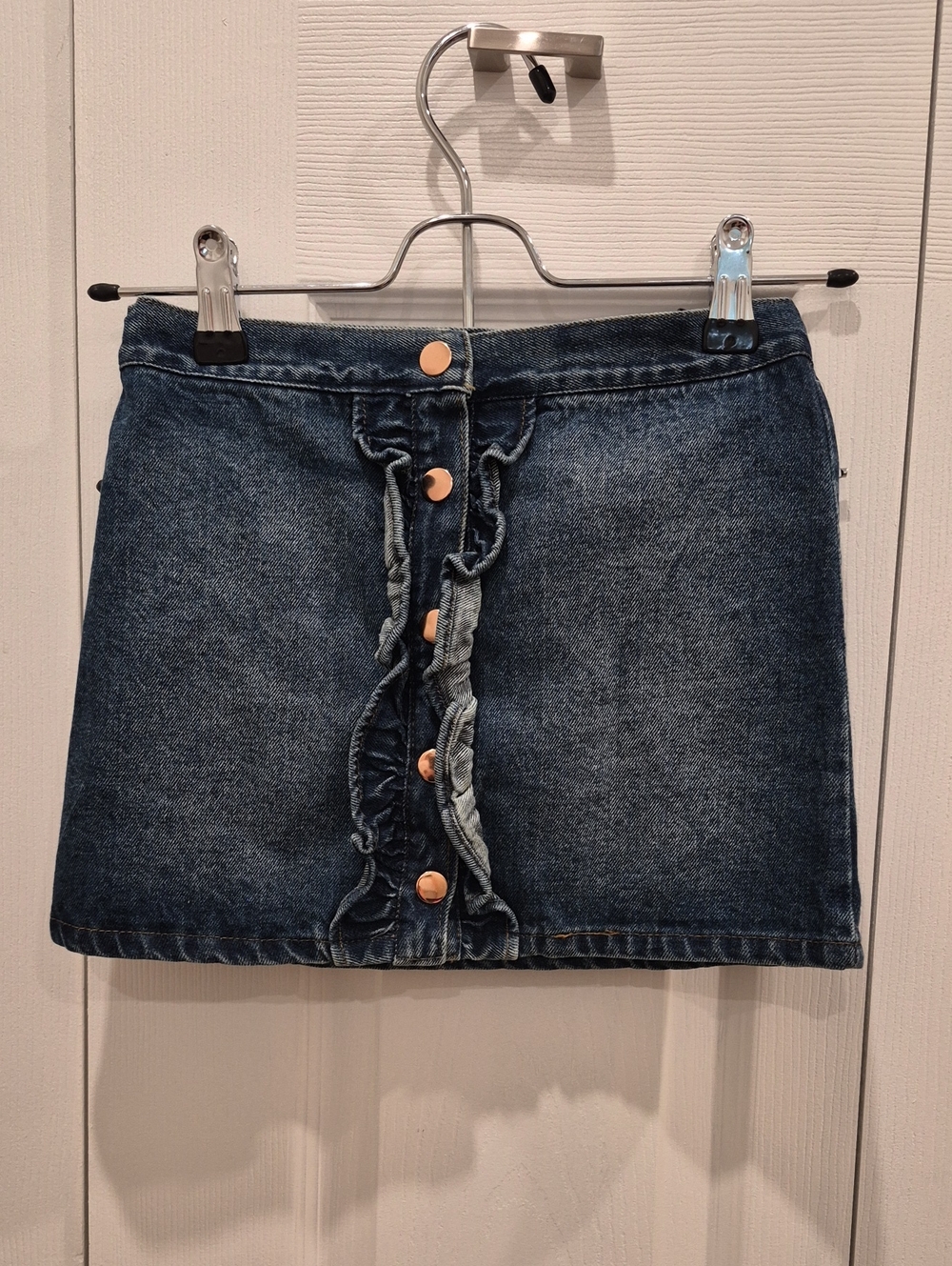 Tommy Bahama Blue Denim Mini Skirt with Ruffle Button Front